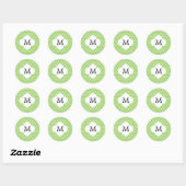 Sticker Rond Monogramme personnalisé Quatrefoil vert et blanc (Feuille)