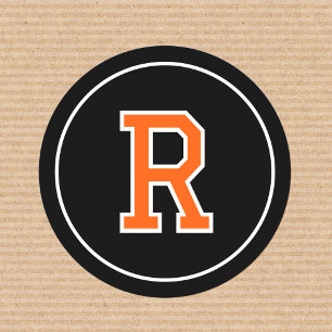 Sticker Rond Monogramme personnalisé Retro Bold Marine Orange N