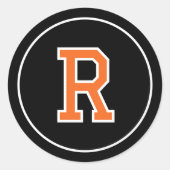 Sticker Rond Monogramme personnalisé Retro Bold Marine Orange N (Devant)