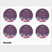 Sticker Rond Monogramme personnalisé rose et bordeaux (Feuille)