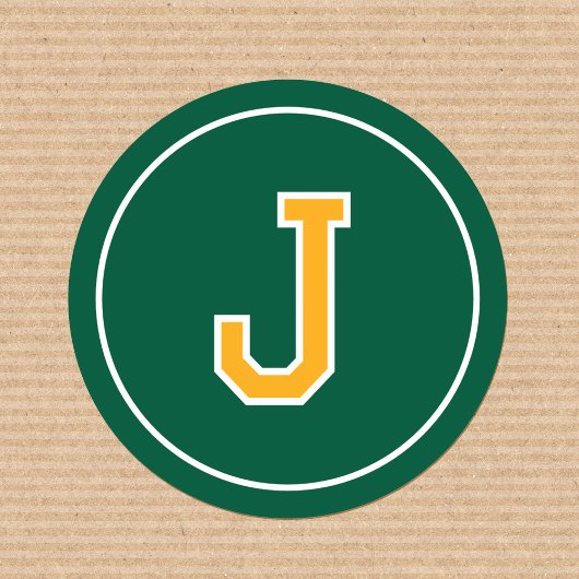 Sticker Rond Monogramme personnalisé Typographie rétro Vert Jau