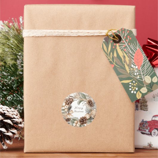Sticker Rond Monogramme Pinecone hiver Wreath Joyeux Noël (vacances)