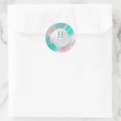 Sticker Rond Monogramme PixDezines, Bloc de Couleurs Rose+Sage (Sac)
