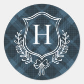 Sticker Rond Monogramme Plat Bleu Premier Noël (Devant)