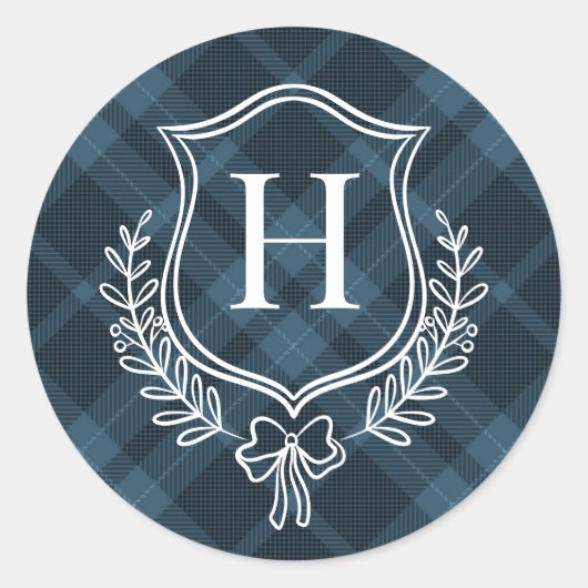 Sticker Rond Monogramme Plat Bleu Premier Noël (Devant)