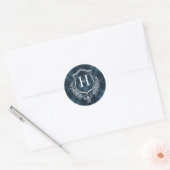 Sticker Rond Monogramme Plat Bleu Premier Noël (Enveloppe)