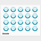 Sticker Rond Monogramme Pois bleu turquoise mod avec nom (Feuille)