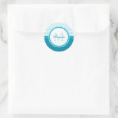 Sticker Rond Monogramme Pois bleu turquoise mod avec nom (Sac)