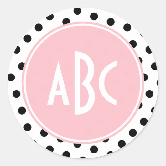 Sticker Rond Monogramme Pois rose blanc et noir (Devant)