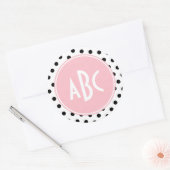 Sticker Rond Monogramme Pois rose blanc et noir (Enveloppe)