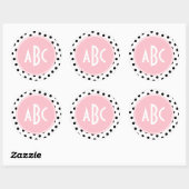 Sticker Rond Monogramme Pois rose blanc et noir (Feuille)