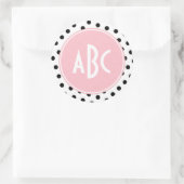 Sticker Rond Monogramme Pois rose blanc et noir (Sac)