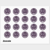 Sticker Rond Monogramme pourpre de vin riche simple (Feuille)