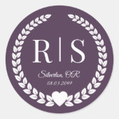 Sticker Rond Monogramme pourpre de vin riche simple (Devant)