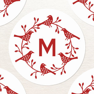 Sticker Rond Monogramme Première couronne d'oiseaux Scandinave