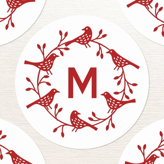 Sticker Rond Monogramme Première couronne d'oiseaux Scandinave
