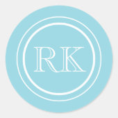 Sticker Rond Monogramme professionnel élégant aqua bleu script (Devant)