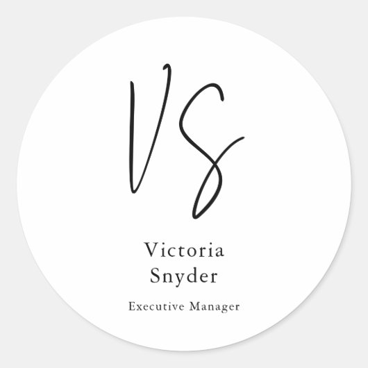Sticker Rond Monogramme professionnel élégant Votre nom (Devant)
