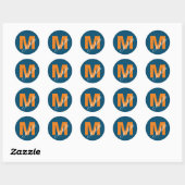 Sticker Rond Monogramme Propre Nom Initiale Moderne Océan Bleu  (Feuille)