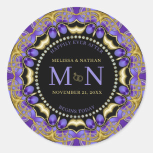 Sticker Rond Monogramme Purple Gold Diamond dentelle Mariage un