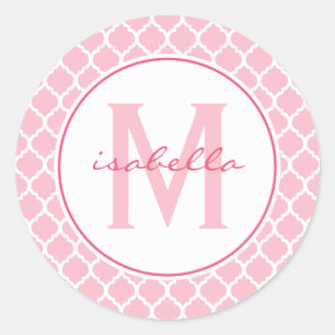 Sticker Rond Monogramme Quatrefoil rose