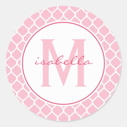 Sticker Rond Monogramme Quatrefoil rose (Devant)