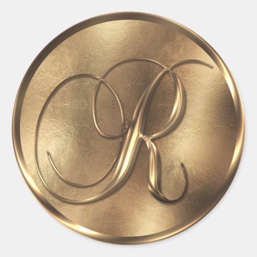 Sticker Rond Monogramme R Faire-part de mariage de bronze (Devant)