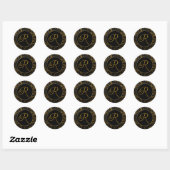 Sticker Rond Monogramme R Gold et Black Mariage damassé Seal (Feuille)