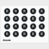 Sticker Rond Monogramme R Marine Bleu Mariage personnalisable M (Feuille)