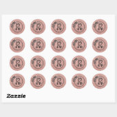 Sticker Rond Monogramme R Rose Or Blush Pink Glitter Floral (Feuille)