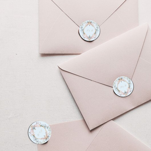 Sticker Rond Monogramme Régence Crest Élégant Bleu