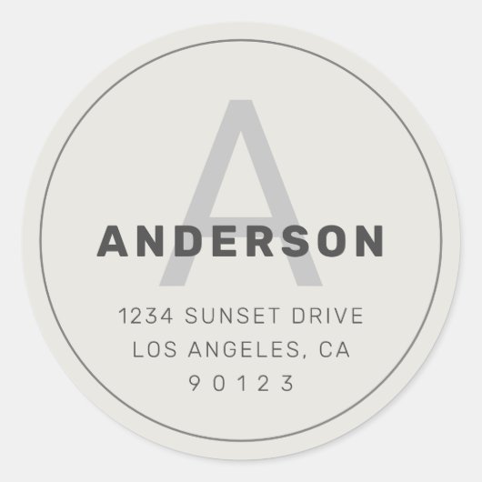 Sticker Rond Monogramme Rétro-Moderne | Gris foncé & Blanc cas (Devant)