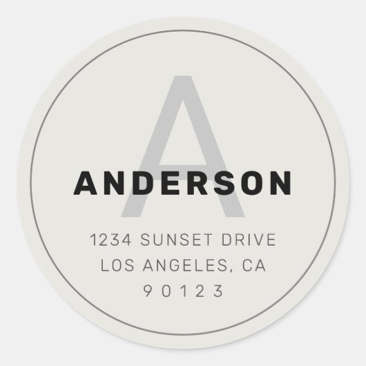 Sticker Rond Monogramme Rétro-Moderne  | Noir Gris & Blanc Cass (Devant)