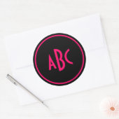 Sticker Rond Monogramme rond rose et noir (Enveloppe)
