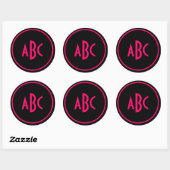 Sticker Rond Monogramme rond rose et noir (Feuille)