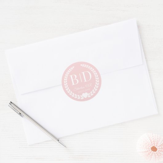 Sticker Rond Monogramme Rose Antique Simple Moderne (Enveloppe)