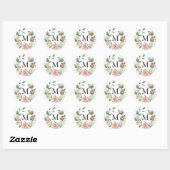 Sticker Rond Monogramme Rose aquarelle (Feuille)