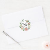 Sticker Rond Monogramme Rose aquarelle (Enveloppe)