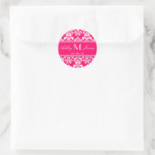 Sticker Rond Monogramme rose blanc Damas Enregistrer les sticke (Sac)