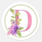 STICKER ROND MONOGRAMME ROSE D AUX FLEURS D'ÉTÉ (Devant)