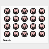 Sticker Rond Monogramme rose d'aquarelle noire (Feuille)