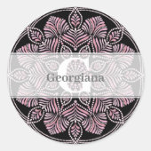 Sticker Rond Monogramme Rose Dusky Fronds Floral Dot Mandala (Devant)