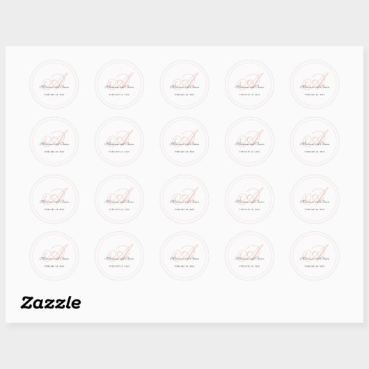 Sticker Rond Monogramme rose et blanc (Feuille)