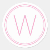 Sticker Rond Monogramme rose et blanc simple (Devant)