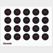 Sticker Rond Monogramme rose et noir moderne modifiable (Feuille)