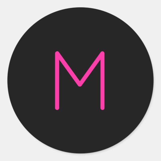 Sticker Rond Monogramme rose et noir moderne modifiable (Devant)