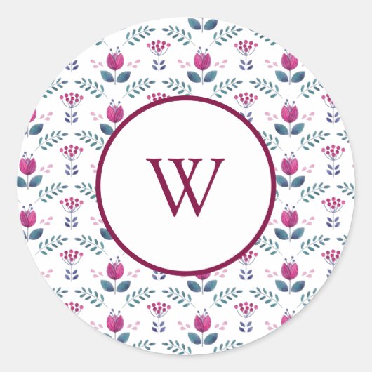 Sticker Rond Monogramme rose Floral aquarelle design (Devant)