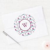 Sticker Rond Monogramme rose Floral aquarelle design (Enveloppe)