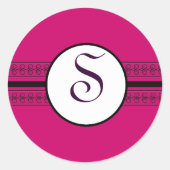 Sticker Rond Monogramme Rose Foncé Noir Broderie Dentelle Deep  (Devant)