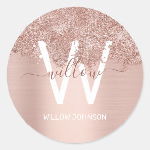 Sticker Rond Monogramme rose Gold Blush Rose Girl Parties scint